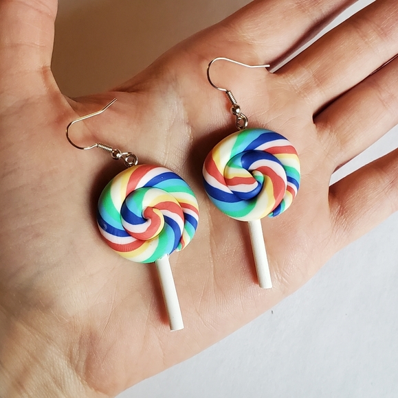 NWOT Rainbow Lollipop Earrings - Picture 2 of 2